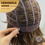 JBEXTENSION VERONICA MONO Monofilament Handmade Wig 6X5 Full Monofilament Hand Tied Top Wig 12 Inches Caramel Wave Mono Lace Wig With Anti-slip Silicone Strips Glueless Wig VERONICA MONO CARAMEL【BENDY EAR TABS】