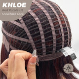 JBEXTENSION 12 Inches Bob Cut Red Purple Highlight Pre-Cut Snowflake Lace Frontlace Glueless Wig KHLOE RED PURPLE HIGHLIGHT【PERMATEASE】【BENDY EAR TABS】