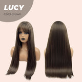 JBEXTENSION 24 Inches Cold Brown Wig With Bangs LUCY COLD BROWN