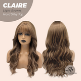 JBEXTENSION 22 Inches Scalpiana Light Brown 3.5X4 Hard Silky Top Natural Scalp Effect Women Wig With Bangs CLAIRE SILKY TOP LIGHT BROWN