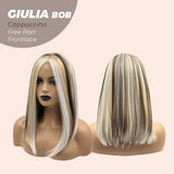 JBEXTENSION 14 Inches Bob Cut Mix Color With Blonde Brown Highlight Free Part Pre-Cut Frontlace Glueless Wig GIULIA BOB CAPPUCCINO (FREE PARTING)