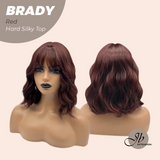 JBEXTENSION 12 Inches Scalpiana Wave Red 3.5X4 Hard Silky Top Natural Scalp Effect Wig with Bang BRADY RED