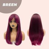 JBEXTENSION 22 Inches Nature Straight Fushia Color Wig With Bangs BREEN