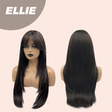 JBEXTENSION 26 Inches Tea Black Darkest Brown Wolf Cut Wig With Bangs ELLIE