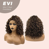 Nichole's Selection -15 Inches Deep Curly Brown Side Part Mini T Part Frontlace Glueless Wig EVI