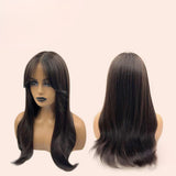 JBEXTENSION 24 Inches Curly Tea Black Darkest Brown Pre-Cut Frontlace Glueless Wig MISSY