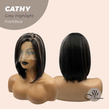 JBEXTENSION 12 Inches Bob Cut Nature Black With Grey Highlight Side Part Frontlace Glueless Wig CATHY GREY HIGHLIGHT