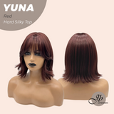 JBEXTENSION 12 Inches Scalpiana Dark Red 3.5X4 Hard Silky Top Natural Scalp Effect Women Wig With Bangs YUNA RED