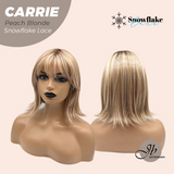 JBEXTENSION 11 Inches Short Hair Peach Blonde Pre-Cut T Part Snowflake Lace Frontlace Glueless Wig with Bangs CARRIE PEACH BLONDE【BENDY EAR TABS】