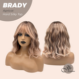JBEXTENSION 12 Inches Scalpiana Wave Apricot 3.5X4 Hard Silky Top Natural Scalp Effect Wig with Bang BRADY APRICOT