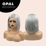 JBEXTENSION GEMSTONE COLLECTION 12 Inches Real Human Hair Light Grey Bob Cut Free Parting Wig OPAL