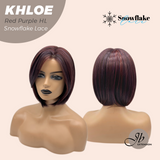 JBEXTENSION 12 Inches Bob Cut Red Purple Highlight Pre-Cut Snowflake Lace Frontlace Glueless Wig KHLOE RED PURPLE HIGHLIGHT【PERMATEASE】【BENDY EAR TABS】