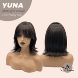 JBEXTENSION 12 Inches Scalpiana Midnight Brown( Black/Brown) 3.5X4 Hard Silky Top Natural Scalp Effect Women Wig With Bangs YUNA MIDNIGHT BROWN