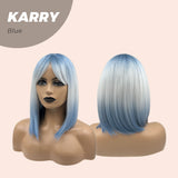 JBEXTENSION 12 Inches Bob Cut Short Straight Blue Wig KARRY BLUE