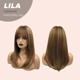 JBEXTENSION 20 Inches Scalpiana Brown with Highlight Wolf Cut 3.5X4 Hard Silky Top Natural Scalp Effect Wig With Bangs LILA CARAMEL