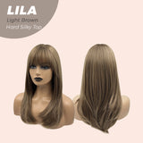 JBEXTENSION 20 Inches Light Brown Wolf Cut 3.5X4 Hard Silky Top Natural Scalp Effect Wig With Bangs LILA LIGHT BROWN