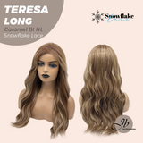 JBEXTENSION 22 Inches Long Caramel Blonde Highlight Pre-Cut Snowflake Lace Frontlace Glueless Wig TERESA LONG CARAMEL BLONDE HIGHLIGHT【PERMATEASE】【BENDY EAR TABS】