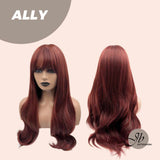 JBEXTENSION 25 Inches Red Curly Fashion Wig With Full Bangs ALLY