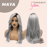 JBEXTENSION 22 Inches Grey Silver with Dark Root Women Fashion Full Machine Wig MAYA【PLUS PERMATEASE】【BENDY EAR TABS】