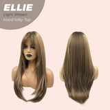 JBEXTENSION 26 Inches Scalpiana Light Brown Wolf Cut 3.5X4 Hard Silky Top Natural Scalp Effect Wig With Bangs ELLIE LIGHT BROWN Silk Top