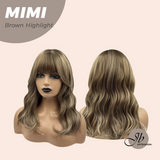 JBEXTENSION 18 Inches Brown with Highlight Body Wave With Bangs Wig MIMI BROWN HIGHLIGHT