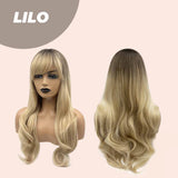 JBEXTENSION 24 Inches Blonde With Dark Root Curly Wig With Bangs LILO
