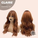 JBEXTENSION 22 Inches Scalpiana Copper 3.5X4 Hard Silky Top Natural Scalp Effect Women Wig With Bangs CLAIRE SILKY TOP COPPER