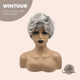 HOT OF SEASON -Pixie Cut Silver Half Real Human Hair Half Futura Fiber Fashion Women Wig WINTOUR