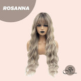 JBEXTENSION Peluca rubia gris mezclada de ondas corporales de 28 pulgadas de largo con flequillo ROSANNA