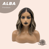 HOT OF SEASON - 12 Inches Wave Dark Brown with Blonde Highlight with Dark Root Pre-Cut Frontlace Glueless Wig ALBA