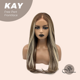 JBEXTENSION 24 Inches Brown With Highlight Curly Pre-Cut Free Part Frontlace Glueless Wig KAY FREE PART