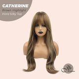 JBEXTENSION 25 Inches Scalpiana Brown With Highlight 3.5X4 Hard Silky Top Natural Scalp Effect Wig With Bangs CATHERINE BROWN HIGHLIGHT