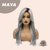 JBEXTENSION 22 Inches Grey Silver with Dark Root Women Fashion Full Machine Wig MAYA【PLUS PERMATEASE】【BENDY EAR TABS】