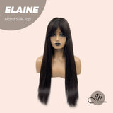 JBEXTENSION 26 Inches Scalpiana Tea Black Darkest Brown Wolf Cut 3.5X4 Hard Silky Top Natural Scalp Effect Wig With Bangs ELAINE
