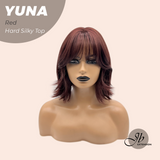 JBEXTENSION 12 Inches Scalpiana Dark Red 3.5X4 Hard Silky Top Natural Scalp Effect Women Wig With Bangs YUNA RED