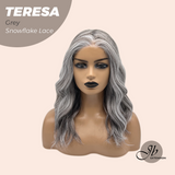 JBEXTENSION 18 Inches Grey Pre-Cut Snowflake Lace Frontlace Glueless Wig TERESA GREY【PERMATEASE】【BENDY EAR TABS】
