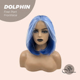 JBEXTENSION 12 Inches Bob Cut Blue With White Highlight Free Part Pre-Cut Frontlace Glueless Wig DOLPHIN