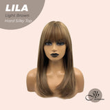 JBEXTENSION 20 Inches Scalpiana Light Brown Wolf Cut 3.5X4 Hard Silky Top Natural Scalp Effect Wig With Bangs LILA LIGHT BROWN