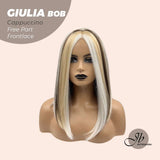 JBEXTENSION 14 Inches Bob Cut Mix Color With Blonde Brown Highlight Free Part Pre-Cut Frontlace Glueless Wig GIULIA BOB CAPPUCCINO (FREE PARTING)