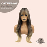JBEXTENSION 25 Inches Scalpiana Dark Blonde 3.5X4 Hard Silky Top Natural Scalp Effect Wig With Bangs CATHERINE DARK BLONDE