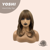 JBEXTENSION 16 Inches Scalpiana Hush Cut Light Brown 3.5X4 Hard Silky Top Natural Scalp Effect Wig With Bangs YOSHI SILKY TOP