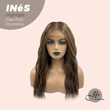 JBEXTENSION 22 Inches Brown With Highlight Body Wave Pre-Cut Free Part Frontlae Glueless Wig INéS HIGHLIGHT