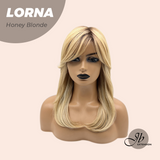 JBEXTENSION 18 Inches Honey Blonde Curly Women Fashion Full Machine Wig With Bangs LORNA HONEY BLONDE【PLUS PERMATEASE】【BENDY EAR TABS】
