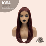 JBEXTENSION 22 Inches Dark Red Pre-Cut Snowflake Lace Frontlace Glueless Wig KEL DARK RED【PERMATEASE】【BENDY EAR TABS】