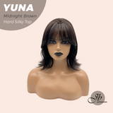 JBEXTENSION 12 Inches Scalpiana Midnight Brown( Black/Brown) 3.5X4 Hard Silky Top Natural Scalp Effect Women Wig With Bangs YUNA MIDNIGHT BROWN