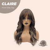 JBEXTENSION 22 Inches Scalpiana Brown With Highlight 3.5X4 Hard Silky Top Natural Scalp Effect Women Wig With Bangs CLAIRE SILKY TOP
