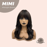 JBEXTENSION 18 Inches Midnight Brown( Black/Brown) Body Wave With Full Bangs Wig MIMI MIDNIGHT BROWN