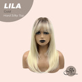 JBEXTENSION 20 Inches Scalpiana Blonde Wolf Cut 3.5X4 Hard Silky Top Natural Scalp Effect Wig With Bangs LILA GOLD