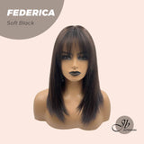 JBEXTENSION 16 Inches Short Bob Cut Soft Black Wig With Bangs FEDERICA SOFT BLACK