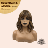 JBEXTENSION VERONICA MONO Monofilament Handmade Wig 6X5 Full Monofilament Hand Tied Top Wig 12 Inches Caramel Wave Mono Lace Wig With Anti-slip Silicone Strips Glueless Wig VERONICA MONO CARAMEL【BENDY EAR TABS】